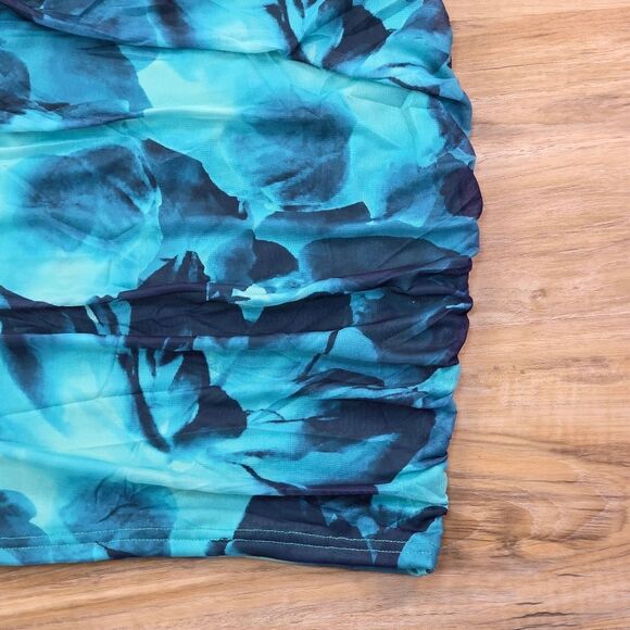 🔸️NWT Emerald Blue Floral Bodycon Mesh Long Sleeve Dress Small - Picture 7 of 16